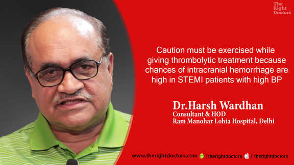 Risk of intracranial hemorrhage is high in stemi patients with high bp — a crucial reminder from Dr. Harsh Wardhan.